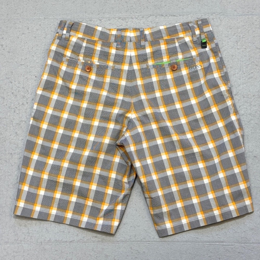 BOSS HUGO BOSS Regular Fit Plaid Shorts Mens 30 Orange Grey Checkered Golf - Picture 8 of 9